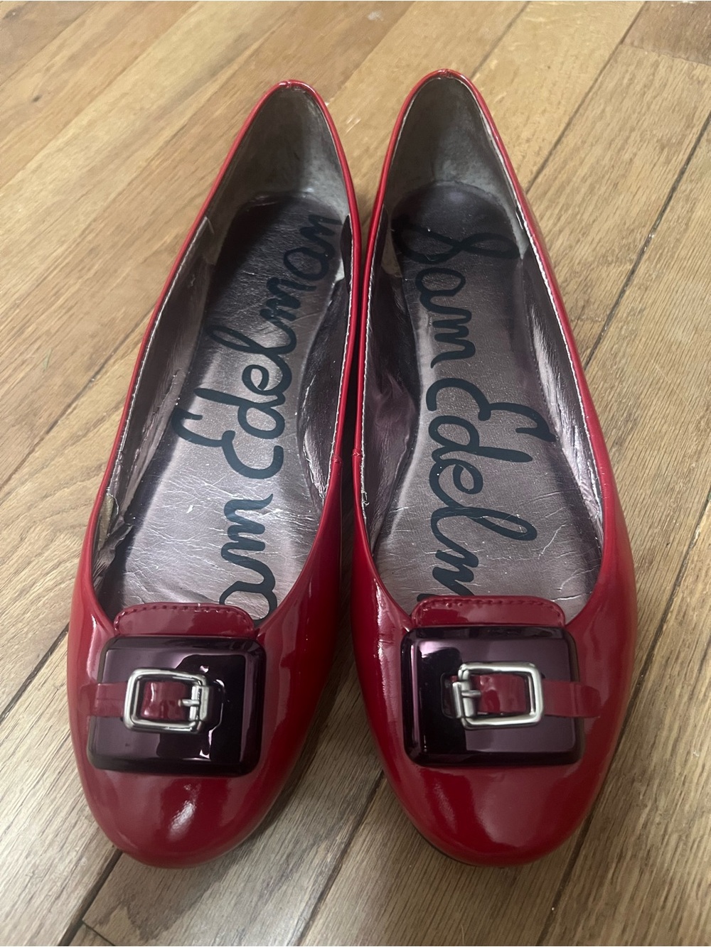 Sam Edelman Red Patent Ballet Flats with Buckle 8.5